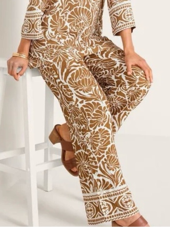 Soft Surroundings Pants - SOFT SURROUNDINGS OCEO GAUZE WIDE LEG PANTS ~NAUTICAL SHELLS NEUTRAL PRINT SZ L